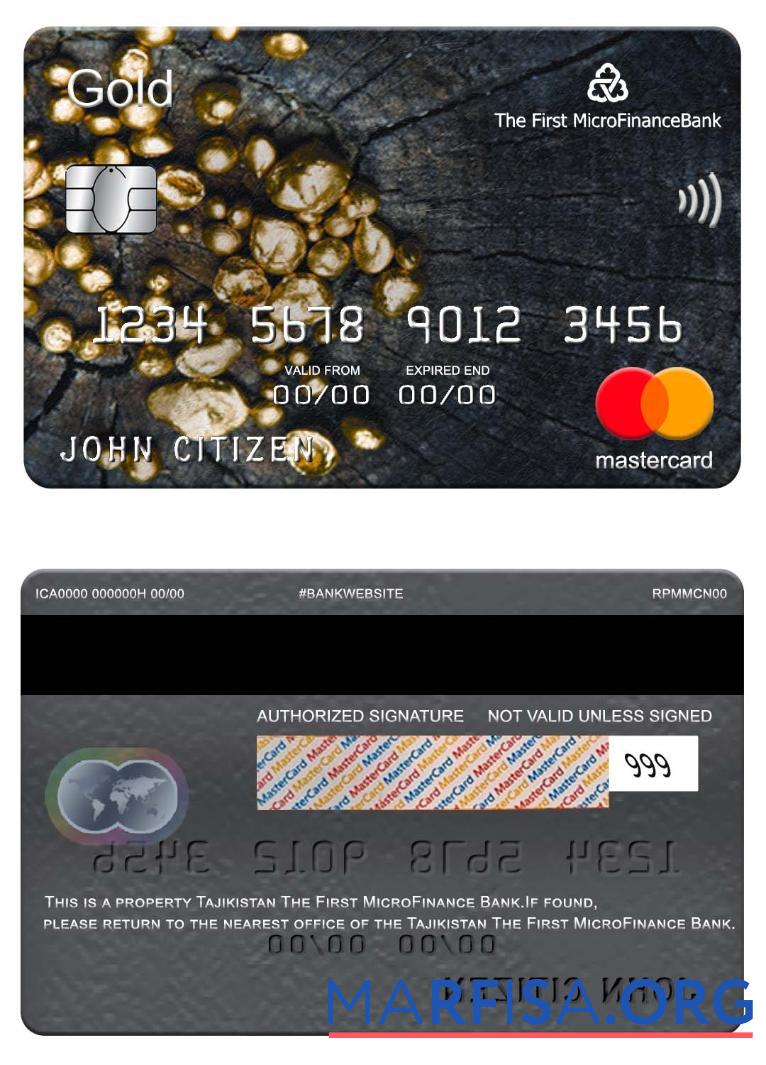 Blank Tajikistan The First MicroFinance (FMFB) bank mastercard gold sample